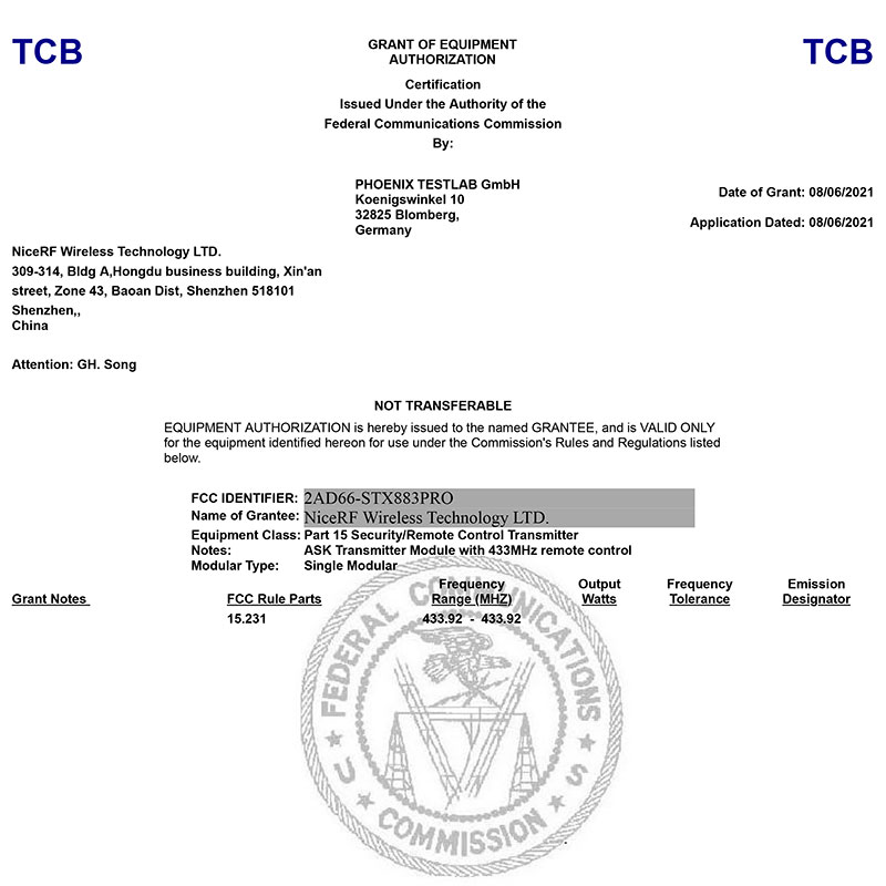 ASK module STX883PRO have passed FCC certification