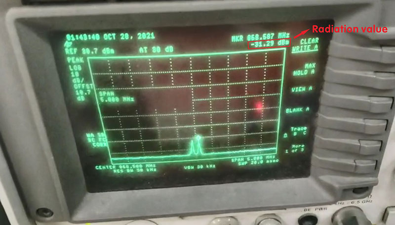 Radiation value on the graph of the spectrum analyzer