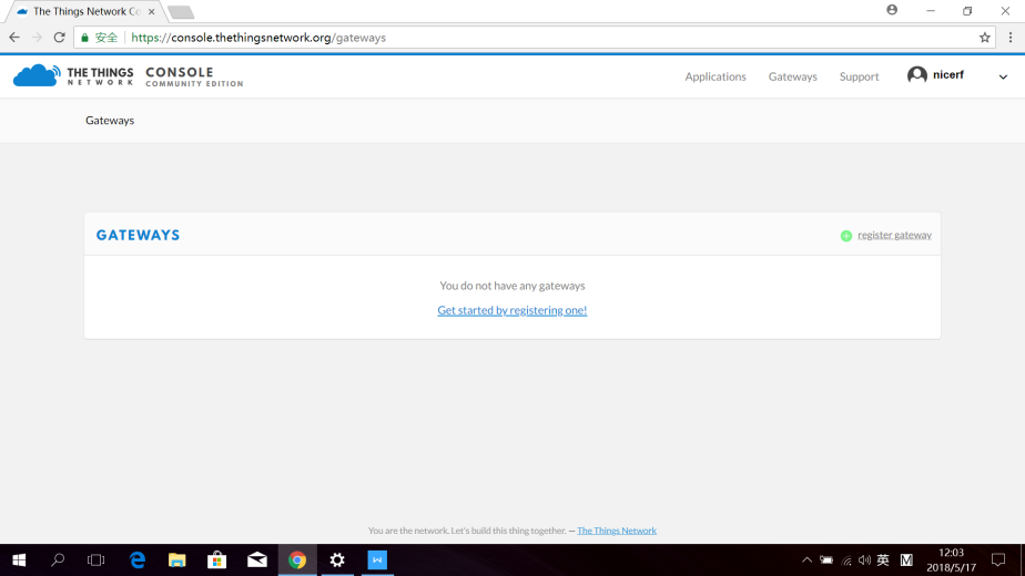 Click GATEWAYS to register a LoRaWAN Gateway