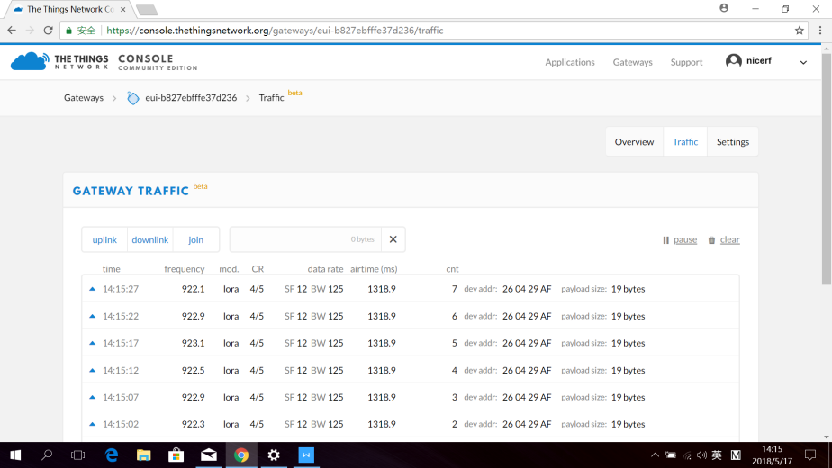 Power up the node, we can see the data update in the traffic page.