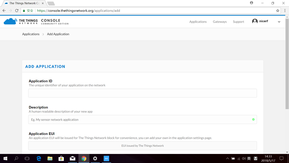Click add application