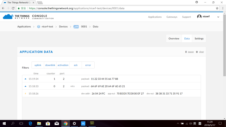 Click Datato see the data from node.
