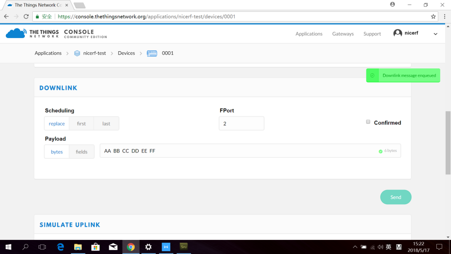 When you send another uplink , the node will get this downlink.