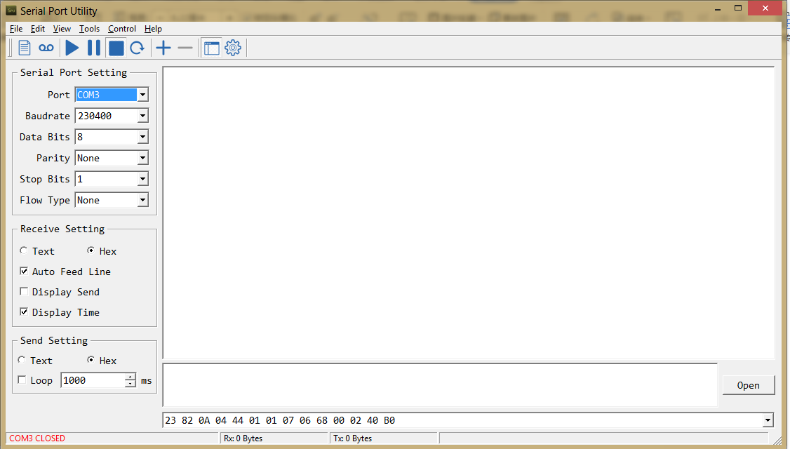 Open the serial assistant and set the serial to 230400,8,N,1