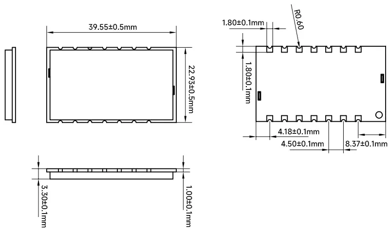 Mechanical dimensions of wireless module LoRa610Pro