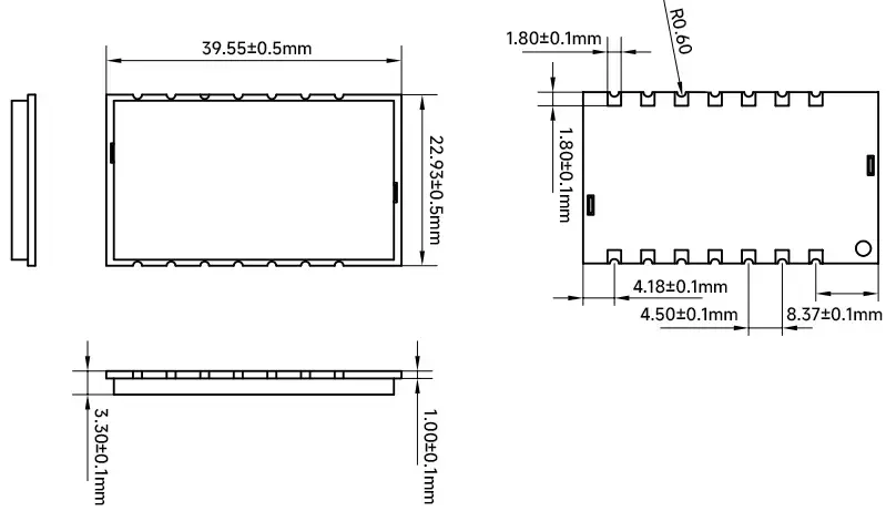 Mechanical dimensions of wireless module LoRa6100II