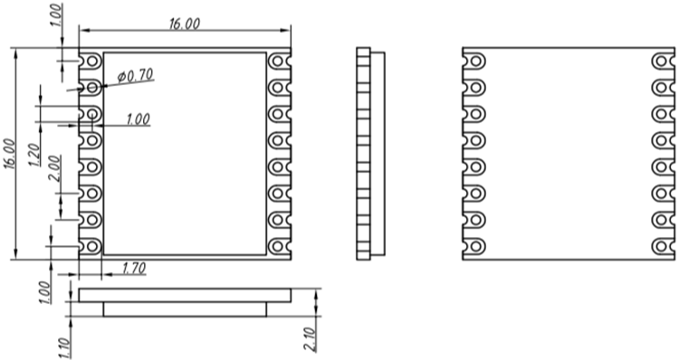 Mechanical Dimensions of 2.4 GHz Transmitter And Receiver Module LoRa1280-TCXO