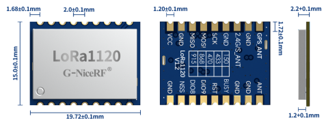 LR1120 lora module, LoRa1120 size