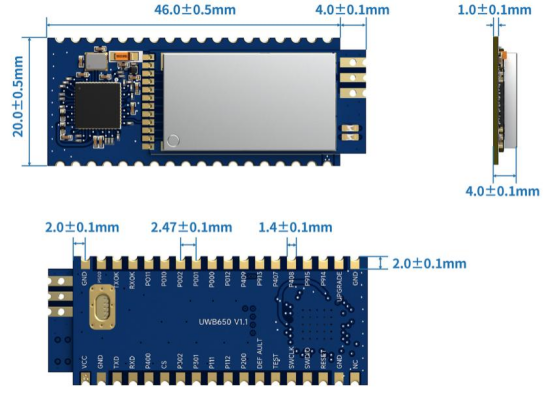 UWB650 Module Mechanical Dimensions Diagram