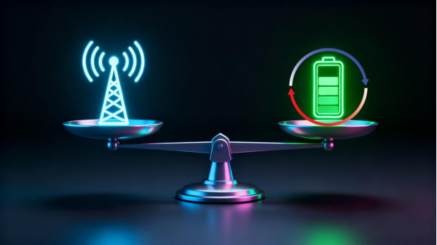 A scale holds LoRa's long-range signal capability and its extended battery life in perfect balance, representing the key performance trade-off. A scale holds LoRa's long-range signal capability and its extended battery life in perfect balance, representing the key performance trade-off.