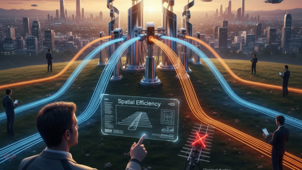 Diagram of MIMO Spatial Efficiency in a futuristic city.