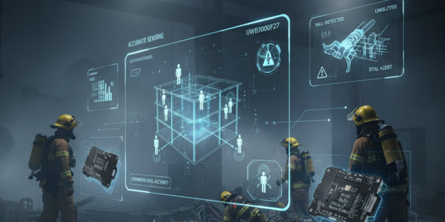 UWB modules and fall detection in a rescue scenario.