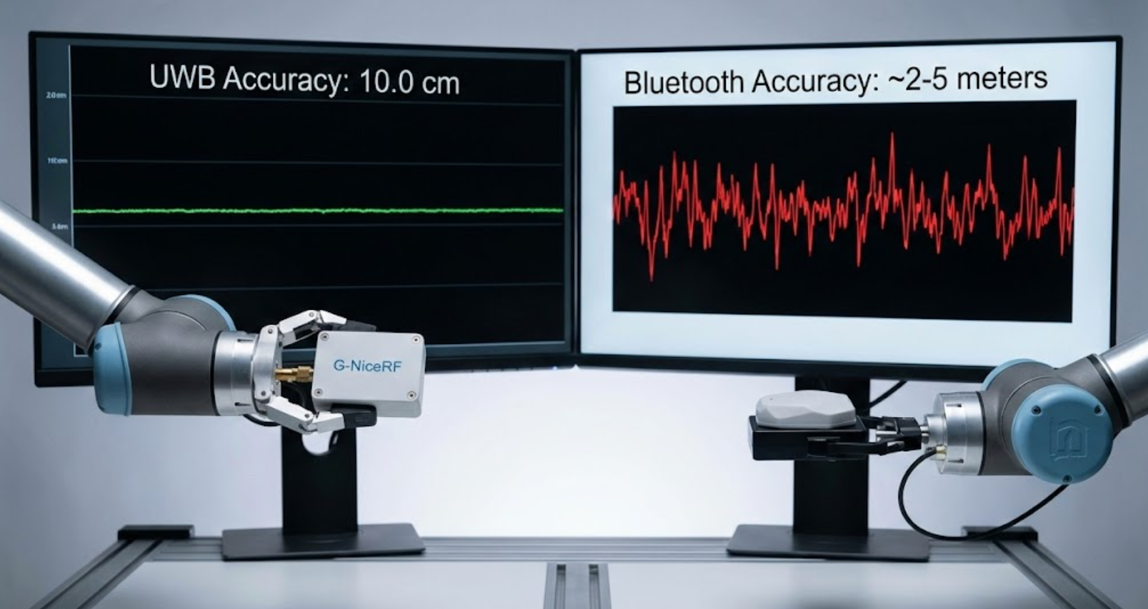G-NiceRF UWB and Bluetooth devices compared in lab for ranging accuracy.