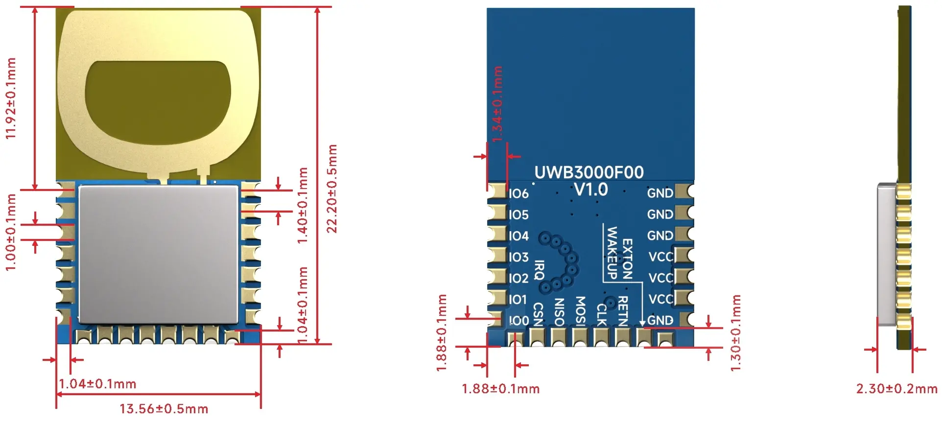 The size of the UWB module UWB3000F00