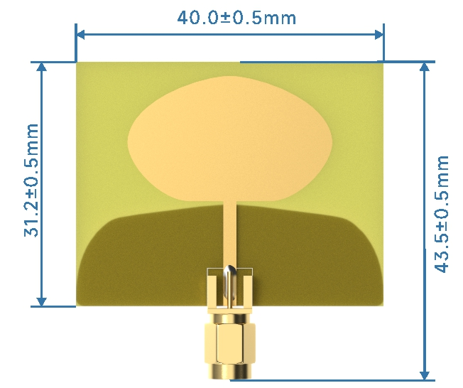 Mechanical dimensions of UWB omnidirectional PCB antenna UWB - PCB - X