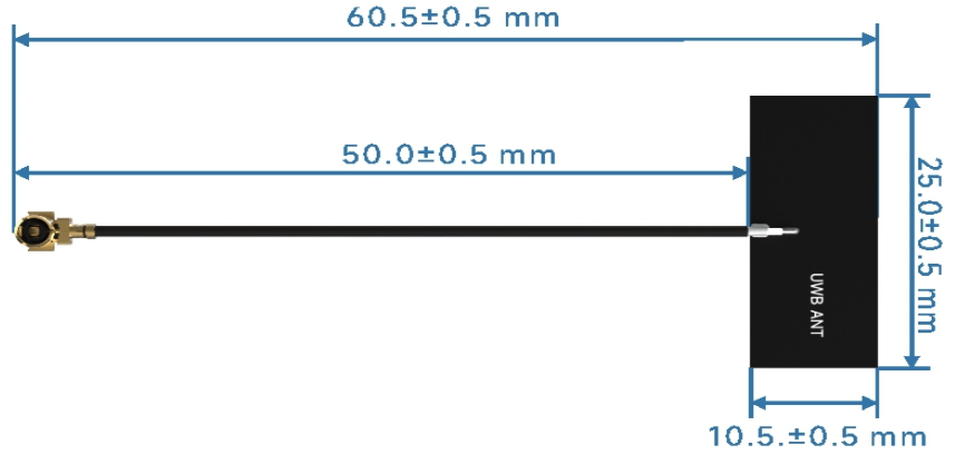 Mechanical dimensions of UWB low - cost ultra - wideband embedded antenna UWB - FPC - IP1