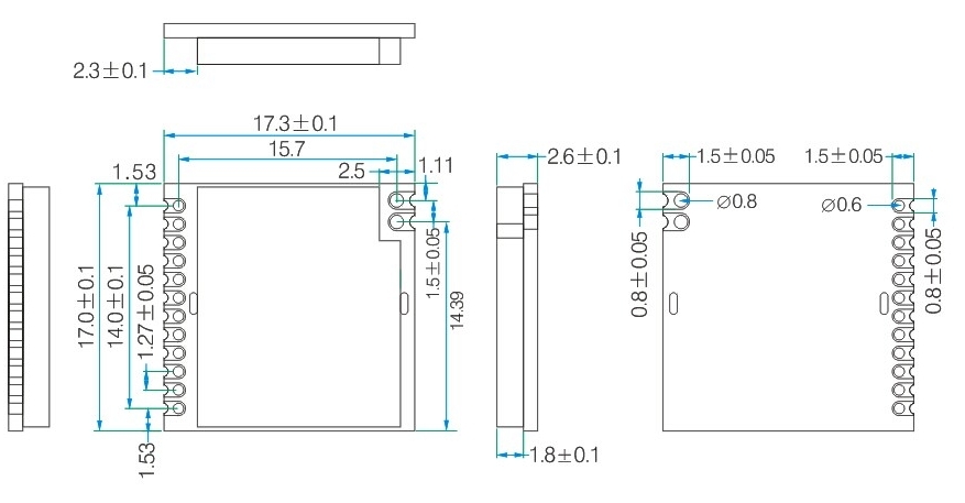 Mechanical dimensions of 915MHz LoRa wireless front - end module LoRa1276 - 915 Mechanical dimensions of 915MHz LoRa wireless front - end module LoRa1276 - 915
