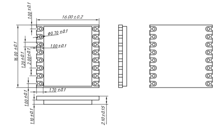 Mechanical dimensions of wireless LoRa module LoRa1262-868.
