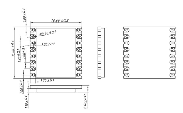 Mechanical dimensions of wireless LoRa module LoRa1276-C1-868.