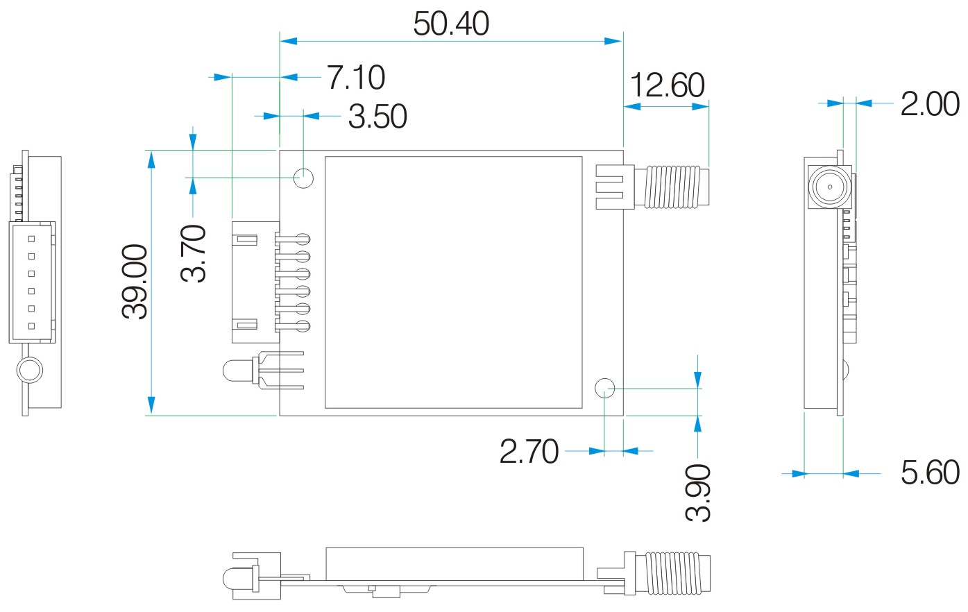 Mechanical dimensions of wireless module LoRa6100Pro