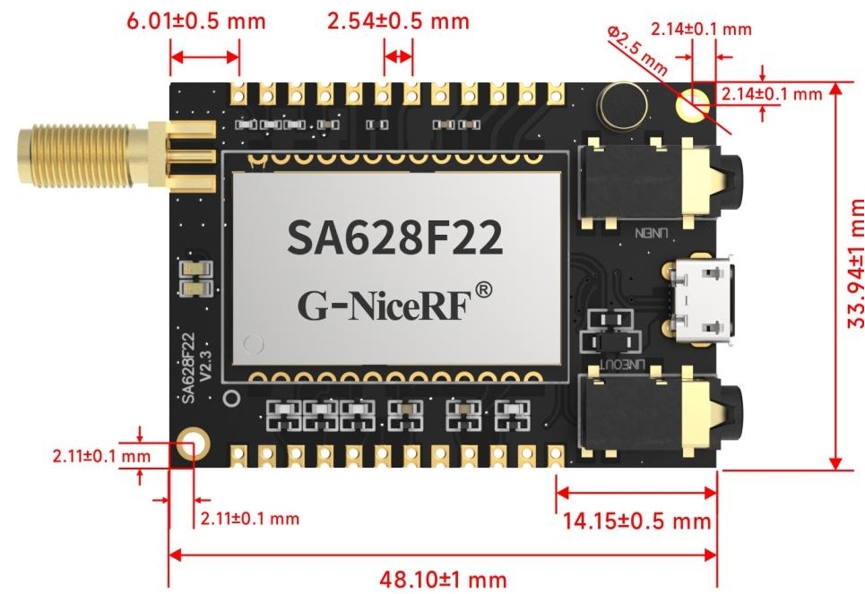Full-duplex audio Walkie-Talkie Module SA628F22 size