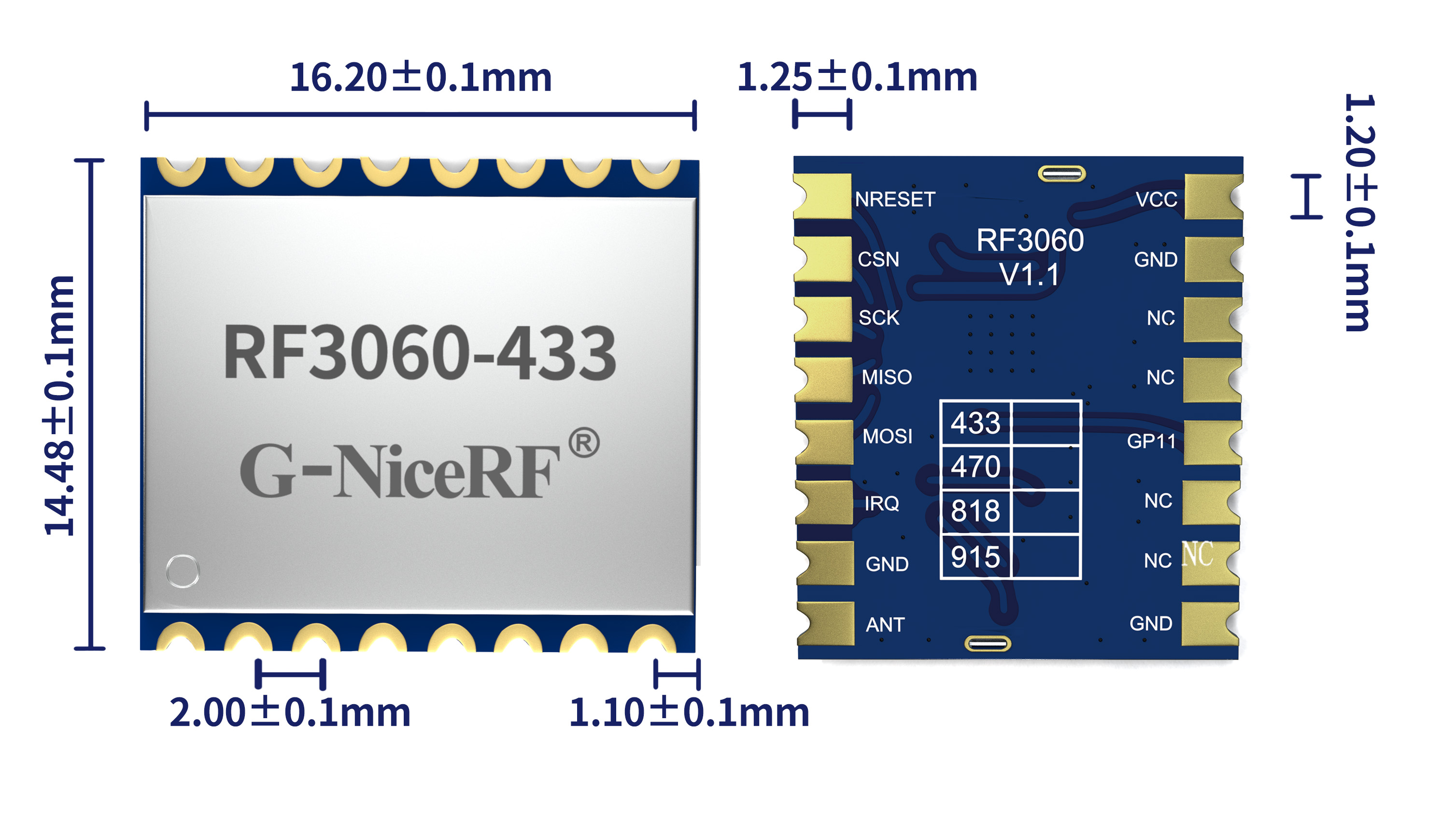Mechanical dimensions of the wireless communication module RF3060