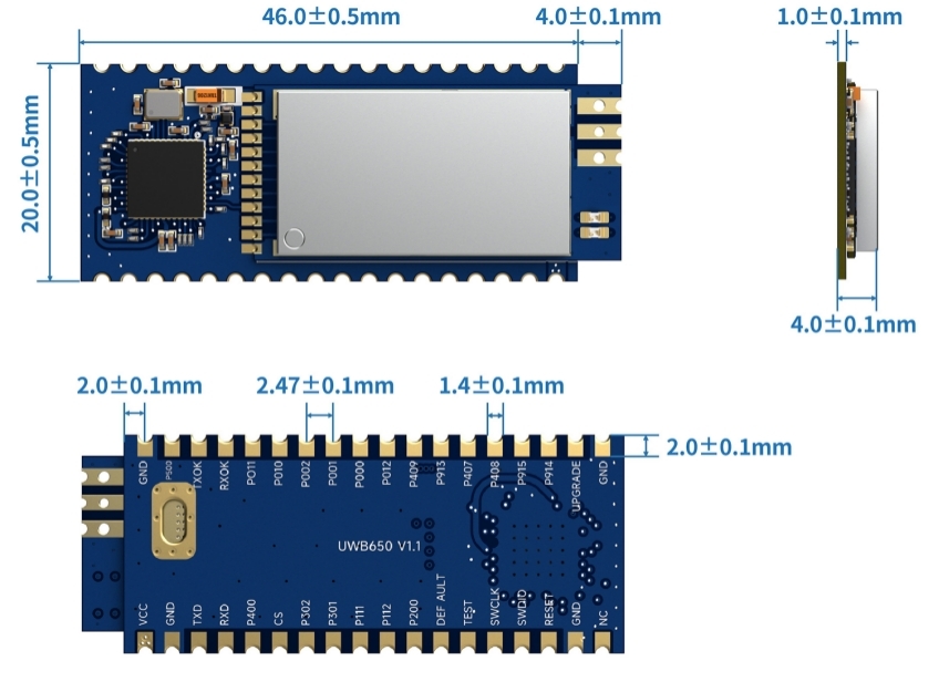 Mechanical Dimensions of UWB650 Module